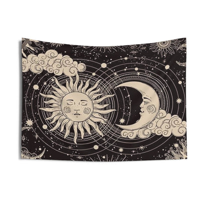 Celestial Sun and Moon Wall Tapestry - Boho Home Decor, Cosmic Wall Hanging, Astrology Room Decor, Sun and Moon Art, Celestial Decor - IntuitiveEncBoutique