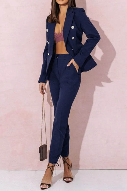 Full Size Lapel Collar Long Sleeve Blazer and Pants Set Plus Size - IntuitiveEncBoutique