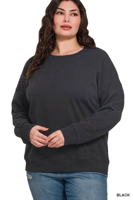 Zenana Full Size Fleece Drop Shoulder Sweatshirt Plus Size - IntuitiveEncBoutique