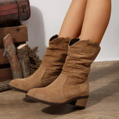 Suede Western Block Heel Ankle Boots - IntuitiveEncBoutique