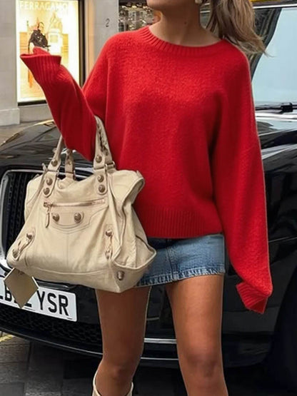 Ribbed Crewneck Drop Shoulder Sweater - IntuitiveEncBoutique