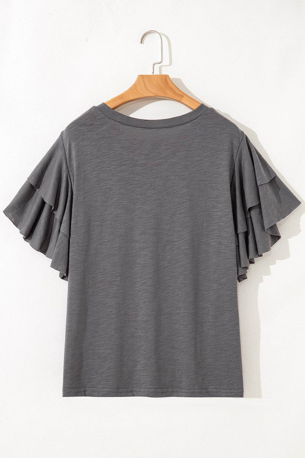 Dark Grey Double Ruffled Short Sleeve Plus Size Top - IntuitiveEncBoutique