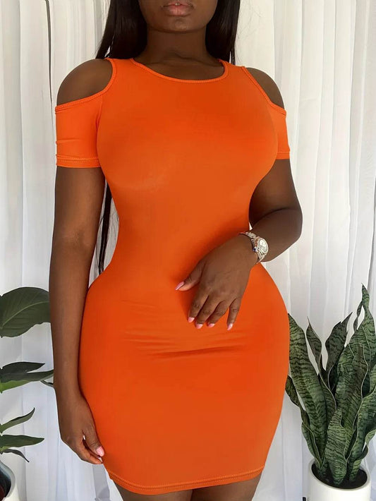 Plus Size Cold Shoulder Short Sleeve Mini Dress - IntuitiveEncBoutique