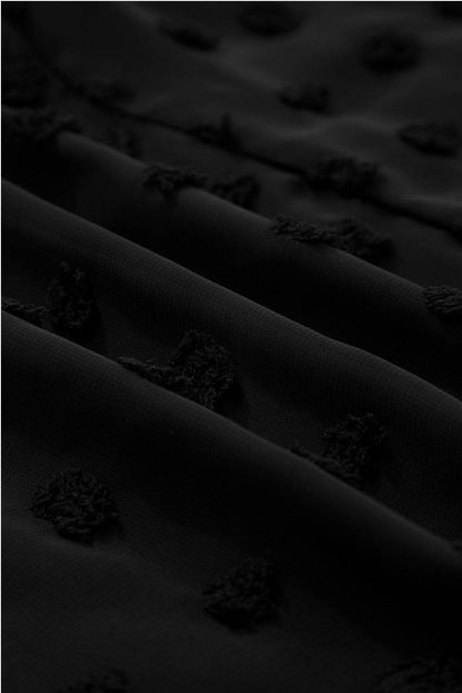 Black Dotty Textured Notched Neck Plus Ruffled Dress - IntuitiveEncBoutique