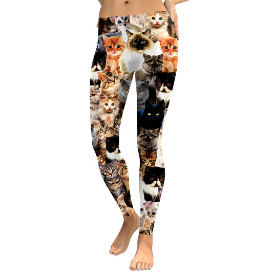 Lovely Cat Holographic Digital Print Fitness legging High Waist Workout Pants Casual Street Leggings