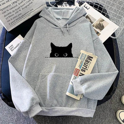 Spring Cartoon Cat Pattern Cute Printed Hooded Sweatshirt Unisex Long Sleeve Casual Jacket - IntuitiveEncBoutique