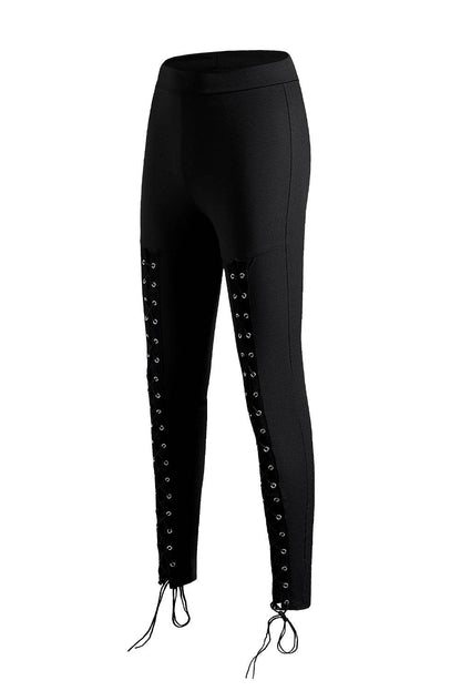 Black Grommet Lace Up Front Leggings - IntuitiveEncBoutique