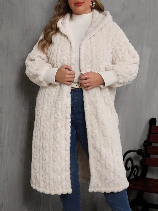 Plus Size Open Front Hooded Plush Coat - IntuitiveEncBoutique