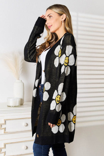 Perfee Floral Button Down Longline Cardigan - IntuitiveEncBoutique