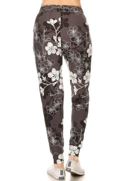 Leggings Depot Full Size Buttery Soft Floral Joggers with Drawstring Plus Size - IntuitiveEncBoutique