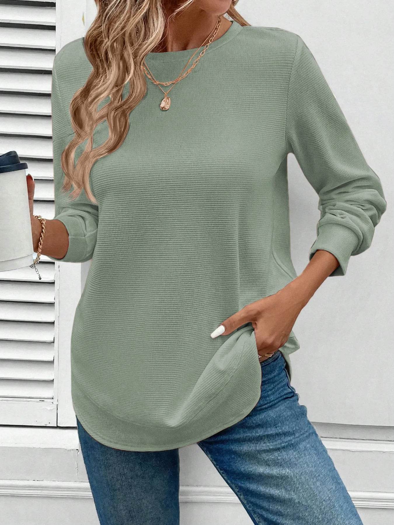 Round Neck Long Sleeve Casual Sweatshirt - IntuitiveEncBoutique