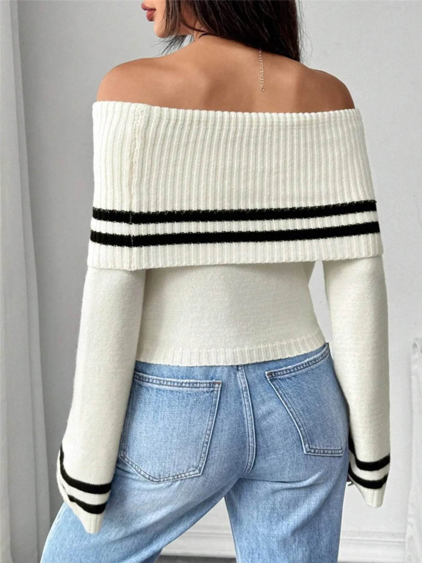 Ribbed Off-Shoulder Striped Knit Top - IntuitiveEncBoutique