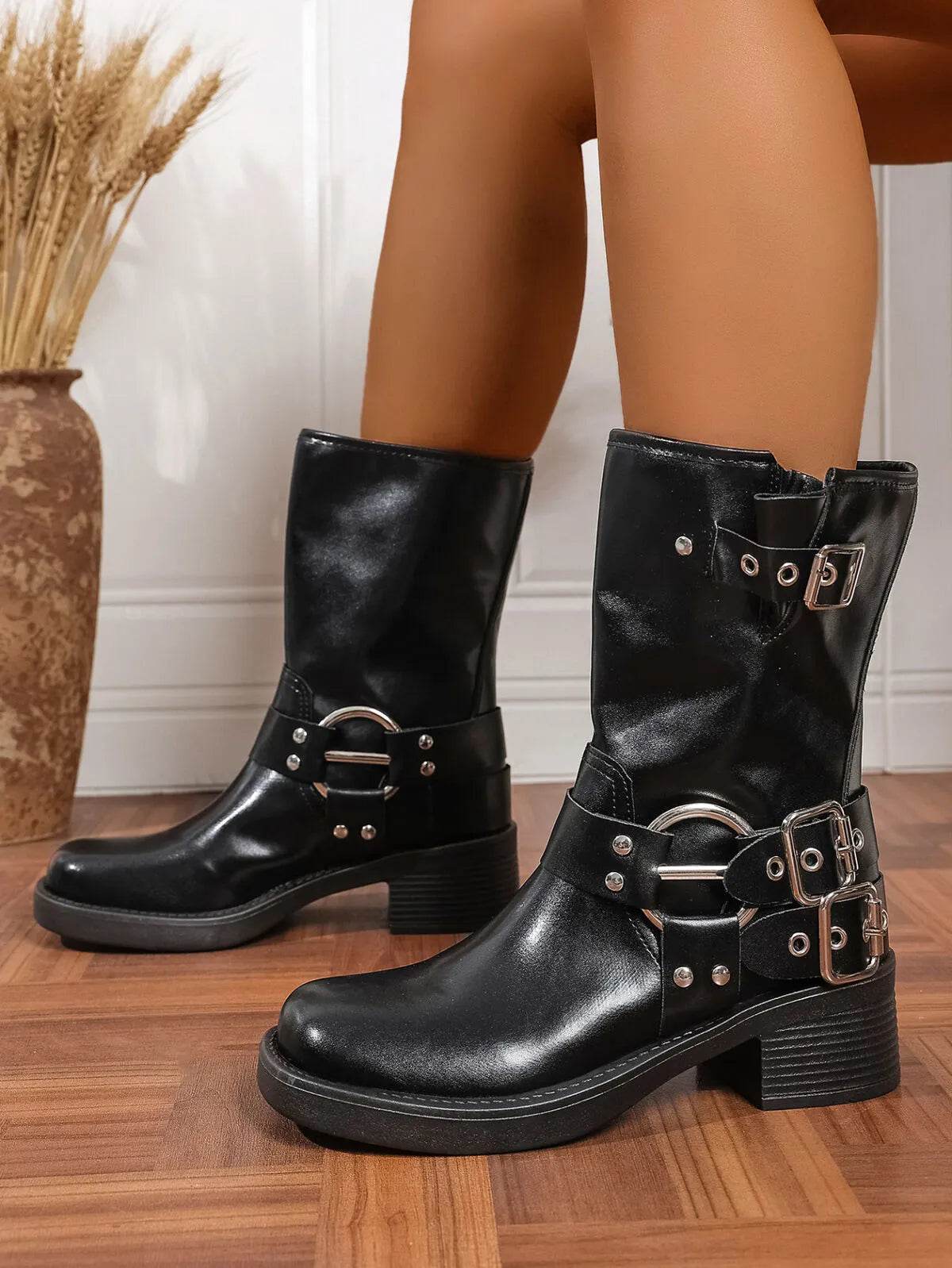 Round Toe Block Heels Boots - IntuitiveEncBoutique