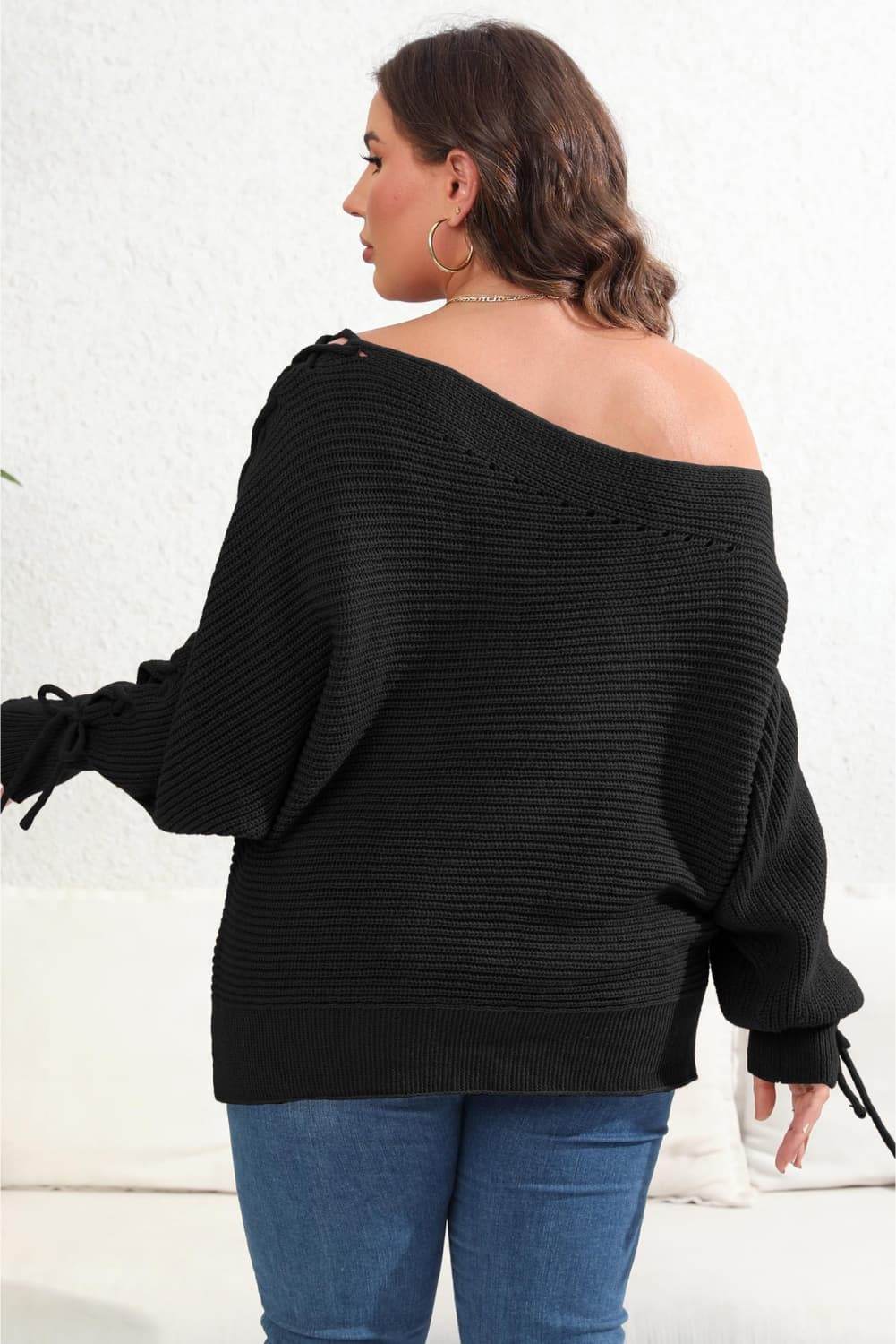 Plus Size One Shoulder Beaded Sweater - IntuitiveEncBoutique