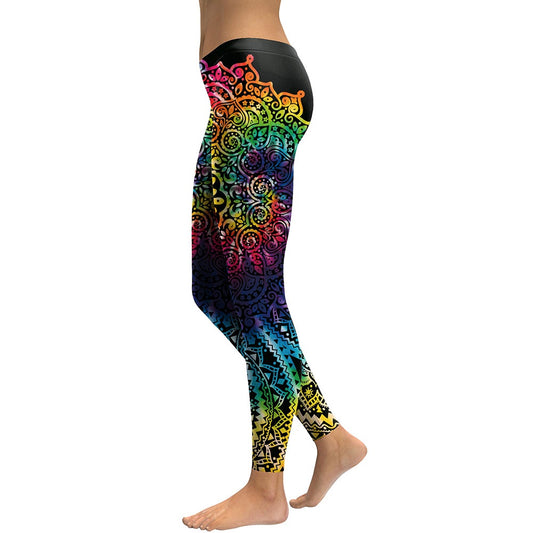 Women Mandala Flower 3D Printing Gradient Legging Fitness Leggings