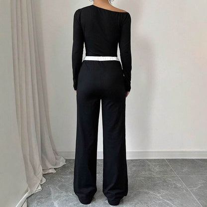 Loose wide leg long pants long sleeved T-shirt set - IntuitiveEncBoutique
