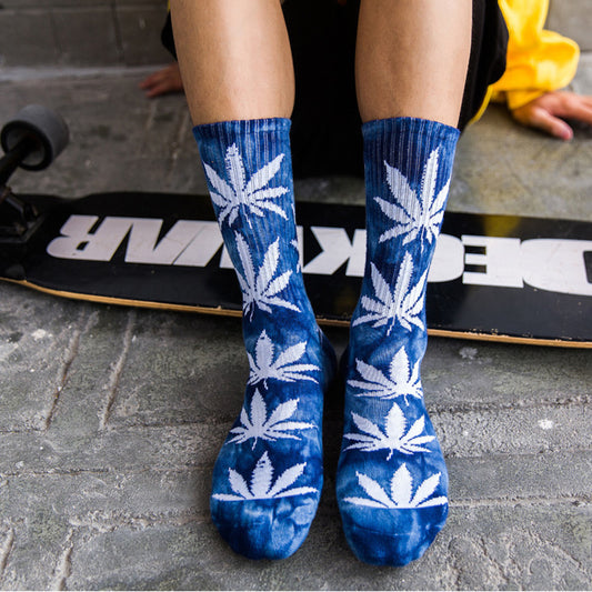 White Maple Leaves Men Colorful Cotton Socks Hip Hop Street Skater  Socks