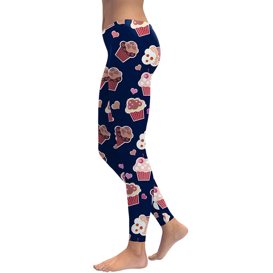 Women Capri Leggings Cake Digital Print Sexy Slim Fitness Legging