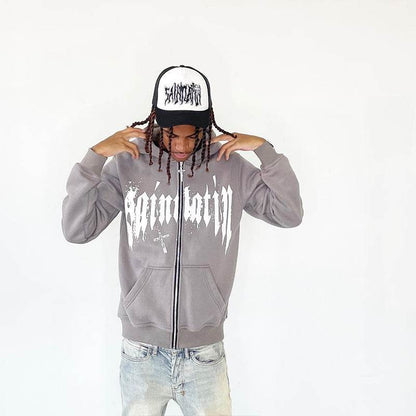 Hooded Sweatshirt with Foamed Print Trendy Letter Zipper Hoodie Long Sleeve Sweatshirt - IntuitiveEncBoutique