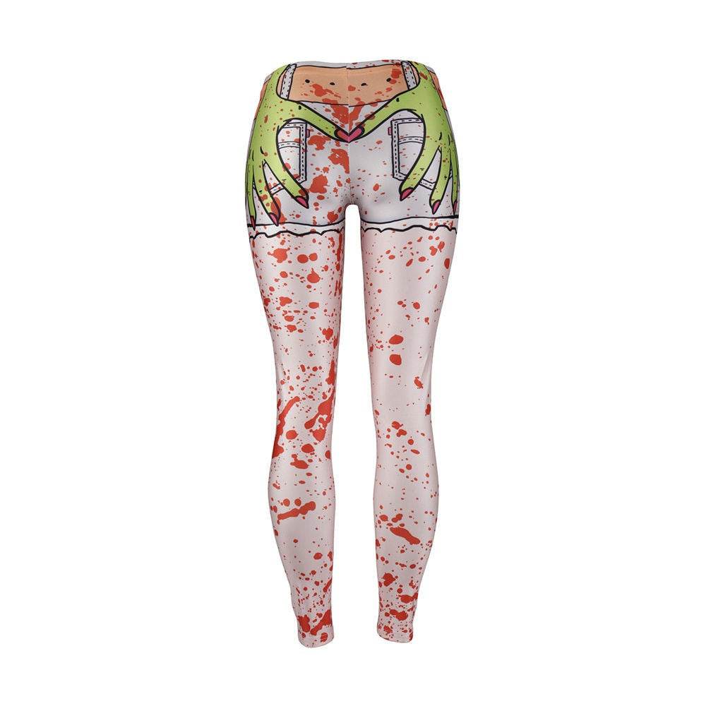Ghost Hand Halloween Leggings Women Blood Spatter Digital Print Plus Size Fitness Pant Cosplay Stripped Workout Leggins - IntuitiveEncBoutique