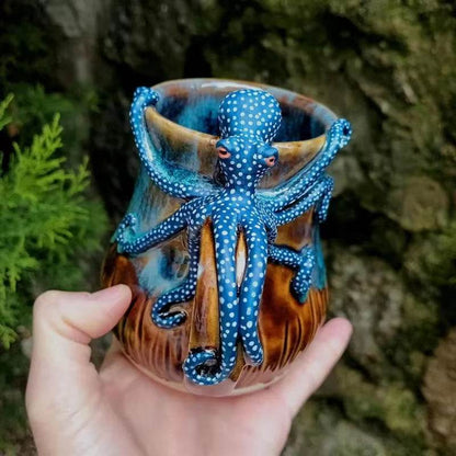 Handmade Deep Blue Octopus Mug. For Hot & Cold Drinks - IntuitiveEncBoutique