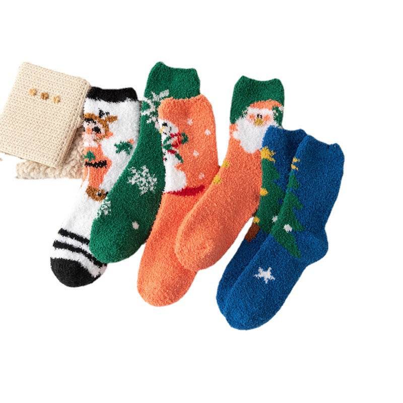 Christmas orange socks for children, winter thick INS trendy warm home socks, coral fleece flooring - IntuitiveEncBoutique