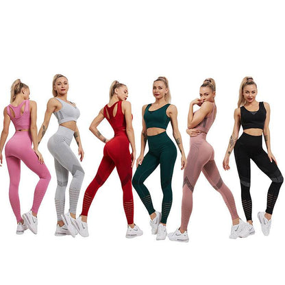 High Waist Slimming Peach Bottom Hollow Out Women's Yoga Pants Set - IntuitiveEncBoutique