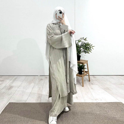 Women's Cross-border Long Sleeve Pleated Long Robe Skirt Set - IntuitiveEncBoutique