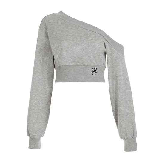 Arrival Spicy Girl Off-Shoulder Short Crop Hoodie Women's Unique Ins Trend Streetwear Versatile Fitted Long Sleeve Belly-Baring Top