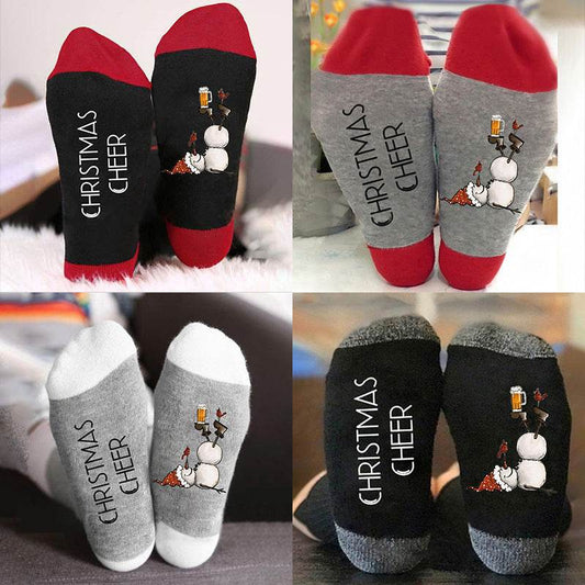 Christmas Sock Color Blocking Sub Letter Medium Tube Sock Trend Snowman Printed Sock - IntuitiveEncBoutique