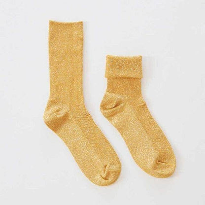 Winter Cotton Solid Shiny Woman Simple Socks Fashion Art Fold Female Student Thick Warm Socks Shiny Metallic Line Sock - IntuitiveEncBoutique
