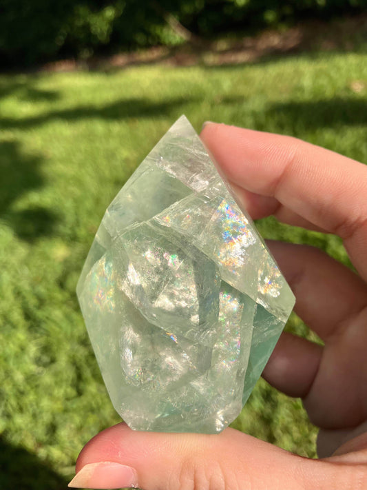 Green Fluorite Faceted Flame - IntuitiveEncBoutique