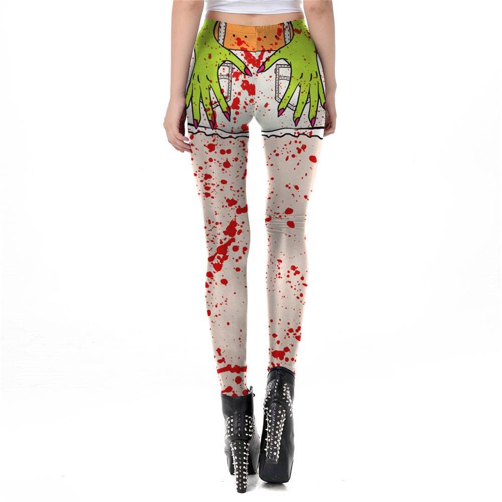 Ghost Hand Halloween Leggings Women Blood Spatter Digital Print Plus Size Fitness Pant Cosplay Stripped Workout Leggins - IntuitiveEncBoutique
