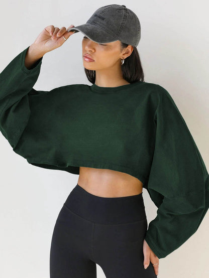 Vintage Hoodie Women's Long Sleeve Crop Knitwear Sport Yoga - IntuitiveEncBoutique