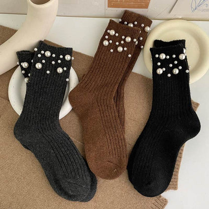Korean style fashionable rivet bead pile socks autumn and winter thick warm rabbit wool - IntuitiveEncBoutique