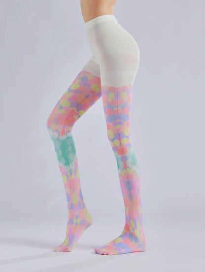 Color block stacked heart printed pantyhose with colorful patterns and sweet base socks - IntuitiveEncBoutique