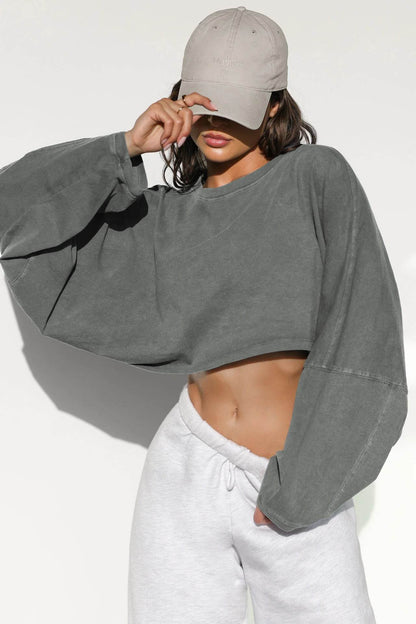 Vintage Hoodie Women's Long Sleeve Crop Knitwear Sport Yoga - IntuitiveEncBoutique