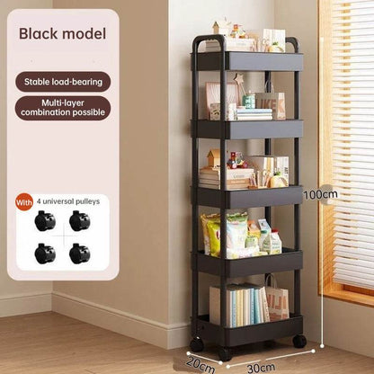 White rolling storage cart. Multifunctional, open shelves for books, ideal for kitchen & bedroom storage - IntuitiveEncBoutique