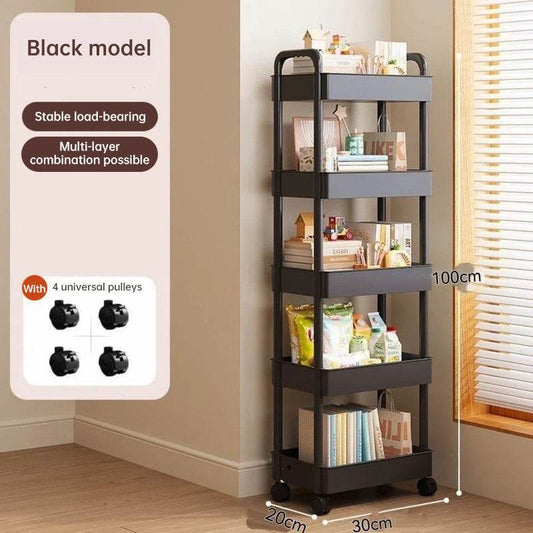 White rolling storage cart. Multifunctional, open shelves for books, ideal for kitchen & bedroom storage - IntuitiveEncBoutique