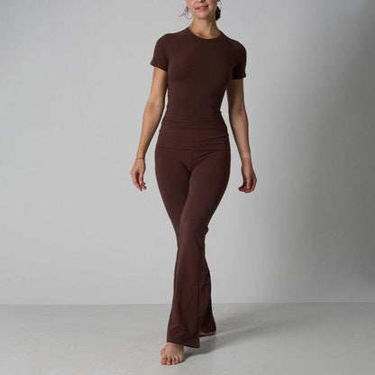 Classic Cotton Jersey Set -Casual Yoga Flare Pants with Short Sleeve - IntuitiveEncBoutique
