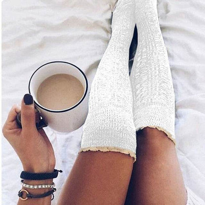 Fashion Ladies Knee High Lace Socks Women Over Knee Socks Thigh High Thick Lovely Girl Knitting Long Stockings - IntuitiveEncBoutique