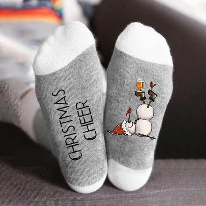 Christmas Sock Color Blocking Sub Letter Medium Tube Sock Trend Snowman Printed Sock - IntuitiveEncBoutique