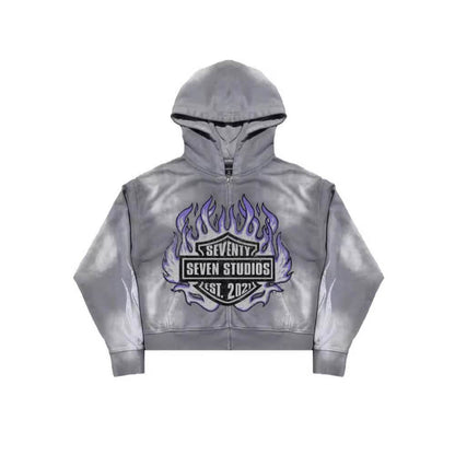 Dark and Loose Casual Personality Print Hooded Long Sleeve Sweatshirt - IntuitiveEncBoutique