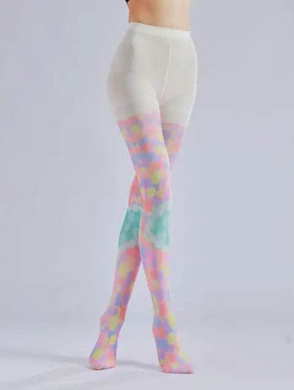 Color block stacked heart printed pantyhose with colorful patterns and sweet base socks - IntuitiveEncBoutique