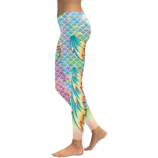 Vivid Mermaid Women Leggings Gradient Fish Scales - IntuitiveEncBoutique
