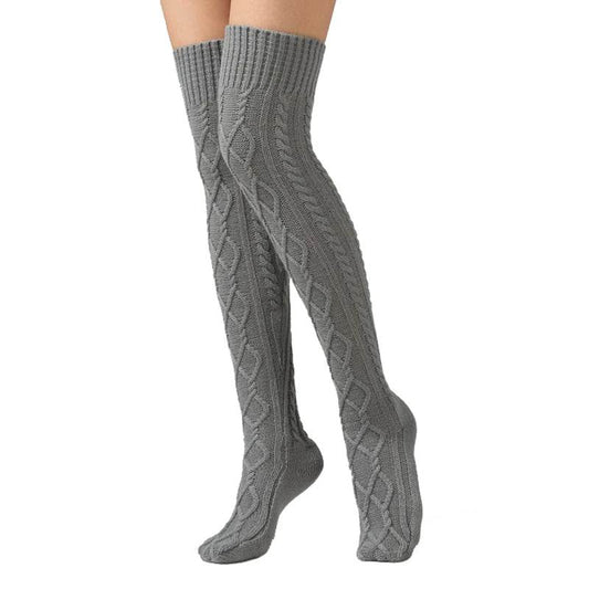 Knitted knee over foot warm leg socks knitted yarn warm knee pads double diamond shaped floor socks - IntuitiveEncBoutique
