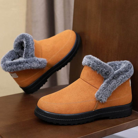 Winter Women's Plus Size Cotton Boots with Fleece Lining and Thickening for Outdoor Leisure Snow Boots Mid-Calf Cotton Shoes - IntuitiveEncBoutique
