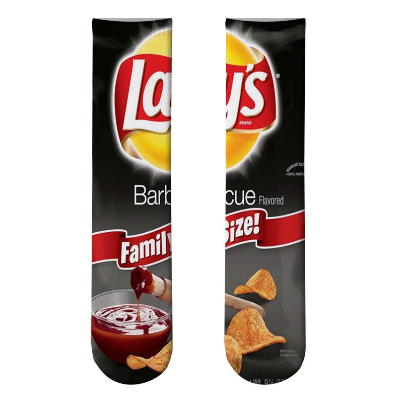 New Fashion Harajuku Kawaii Socks Man Cotton Cartoon Food Print Casual Cotton Hip Hop Unisex Happy Funny skarpety
