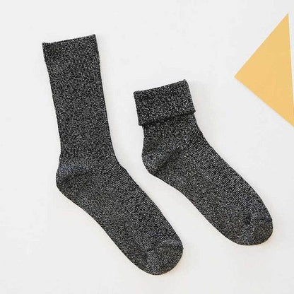Winter Cotton Solid Shiny Woman Simple Socks Fashion Art Fold Female Student Thick Warm Socks Shiny Metallic Line Sock - IntuitiveEncBoutique