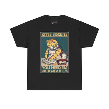 Cute Kitty Biscuits Unisex Heavy Cotton Tee, Fun Cat Shirt, Pet Lover Gift, Cooking Humor Tee, Playful Gift for Cat Owners